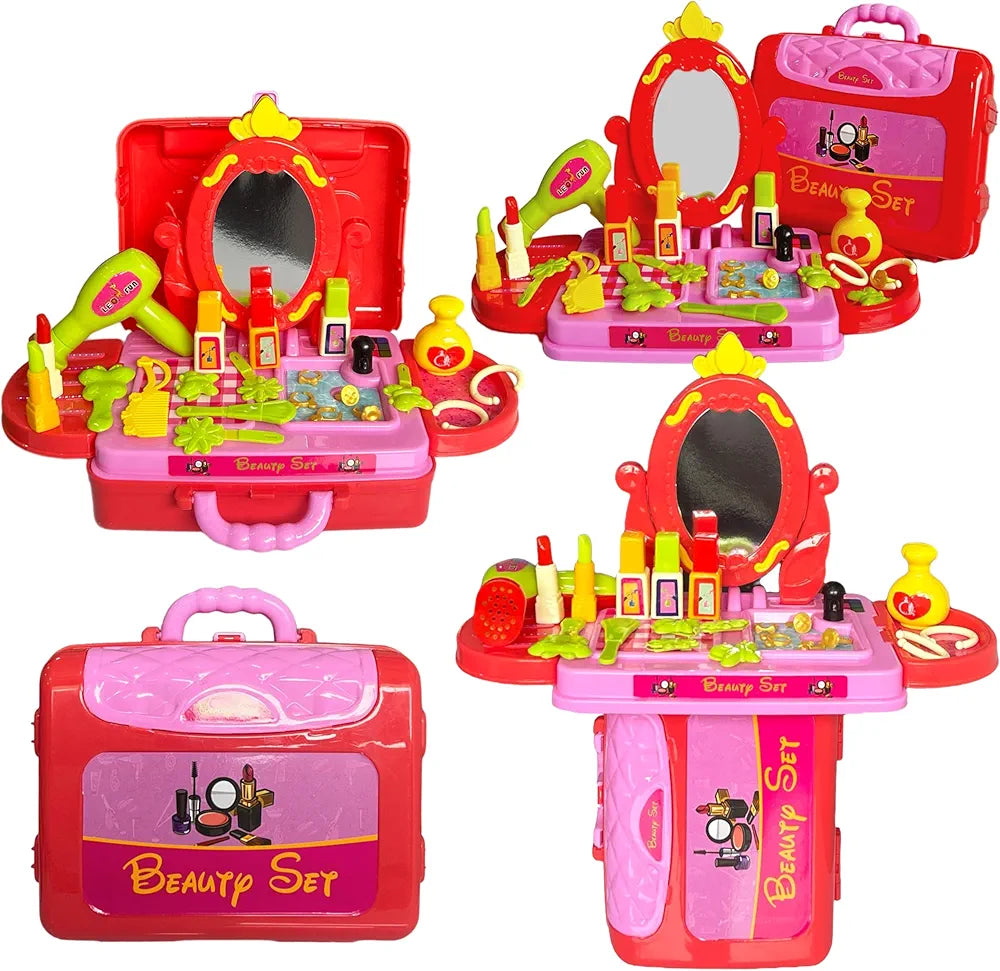 Buy 3 in 1 Beauty Set Learning Educational Make Up Suitcase Kit with Makeup Accessories Pretend Play Set Portable Suitcase Toy Gift for Girls - Pink samstoy.in Sams toy world shop in Ahmedabad Gujarat