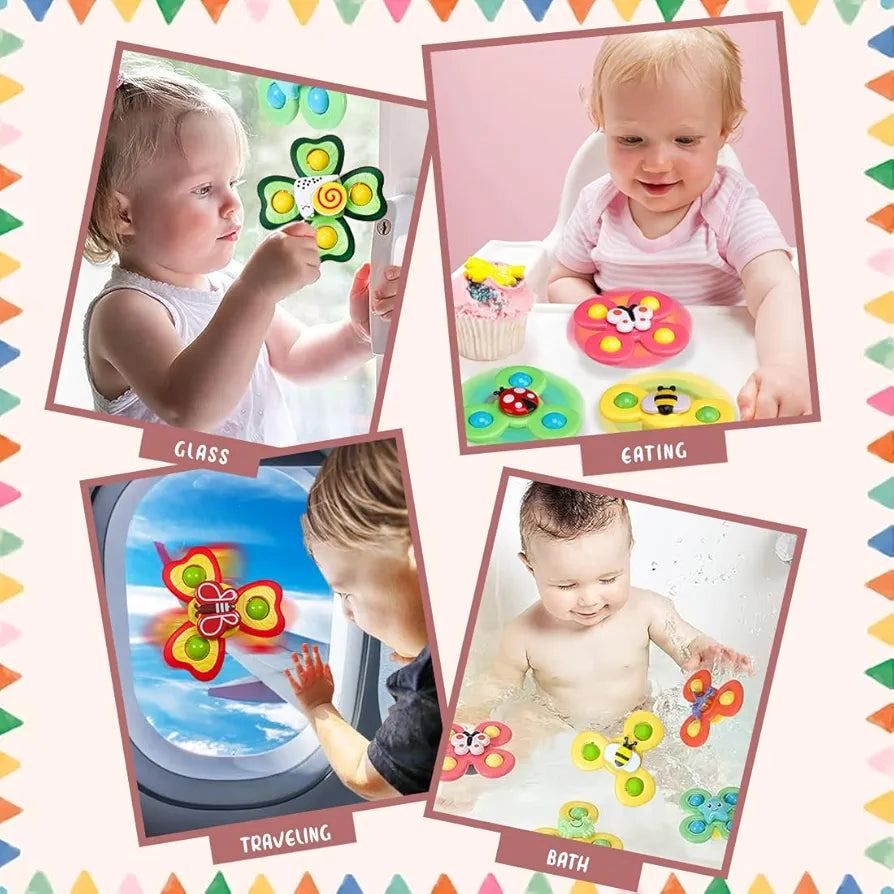 Suction Spinner Toy for Baby Bath Toys for Kids | Fidget Spinner Spinning Sensory Toddler Water Toy Sticks to Car Window Table High Chair Flight Travel Toy| Birthday Return Gift for Kids 3 Pcs| Sams world