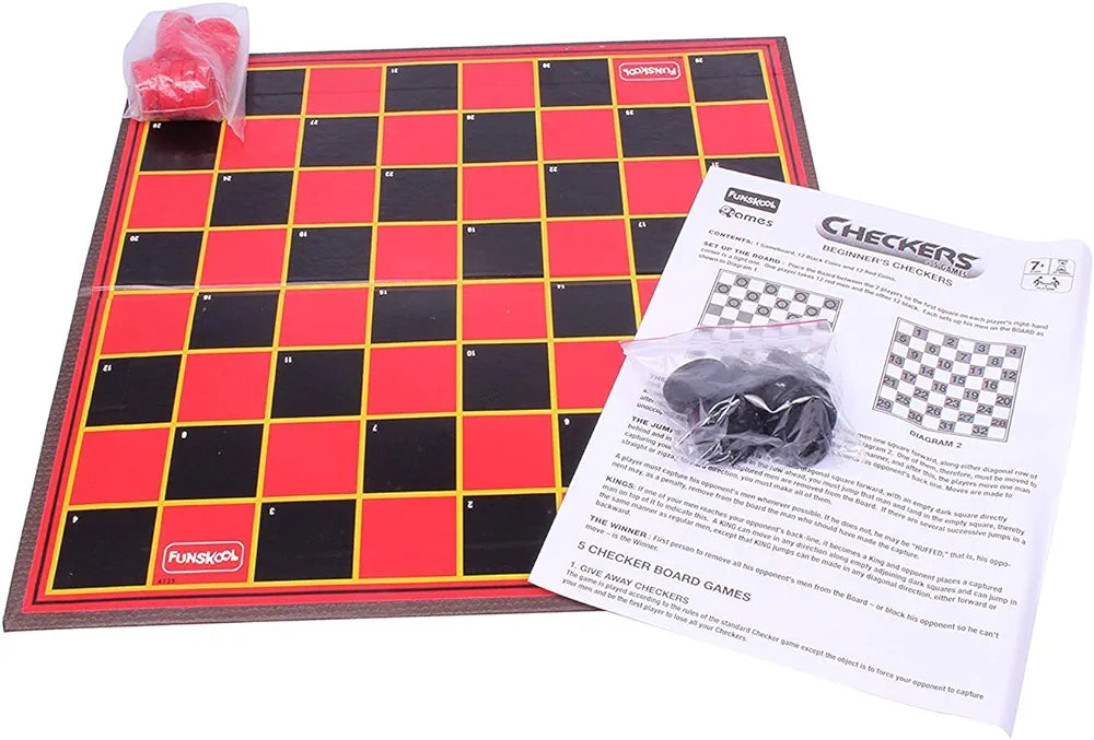Buy Checkers Plus 5| 5 in 1 Checkers Board Games| Kids & Family| 2 Players| 7 & Above&Funskool Chess Board Set| Black and White Board Game| Sams world 🌍 samstoy.in Sams toy world shop in Ahmedabad Gujarat