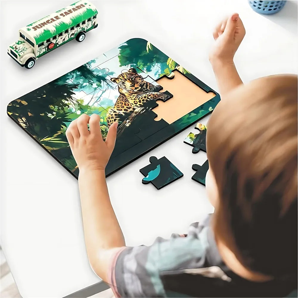 Play 2 in 1 Wild Wonders Comes with Jungle Bus and Jigsaw Puzzle | No Sharp Edges for 5 to 12 Years Kid |Best Gift for Kids| Design and Color Assorted|Sams world š