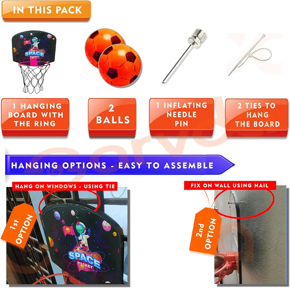 Basket Ball For Kids Toys For Boys&Girls Theme Basketball Set With Hanging Board|2 Balls|Ring Net|Inflating Pin&2 Ties Indoor Outdoor|Birthday Gifts Toys For 2 3 4 5 6 7 8 + Year|Multicolor| Sams world 🌍