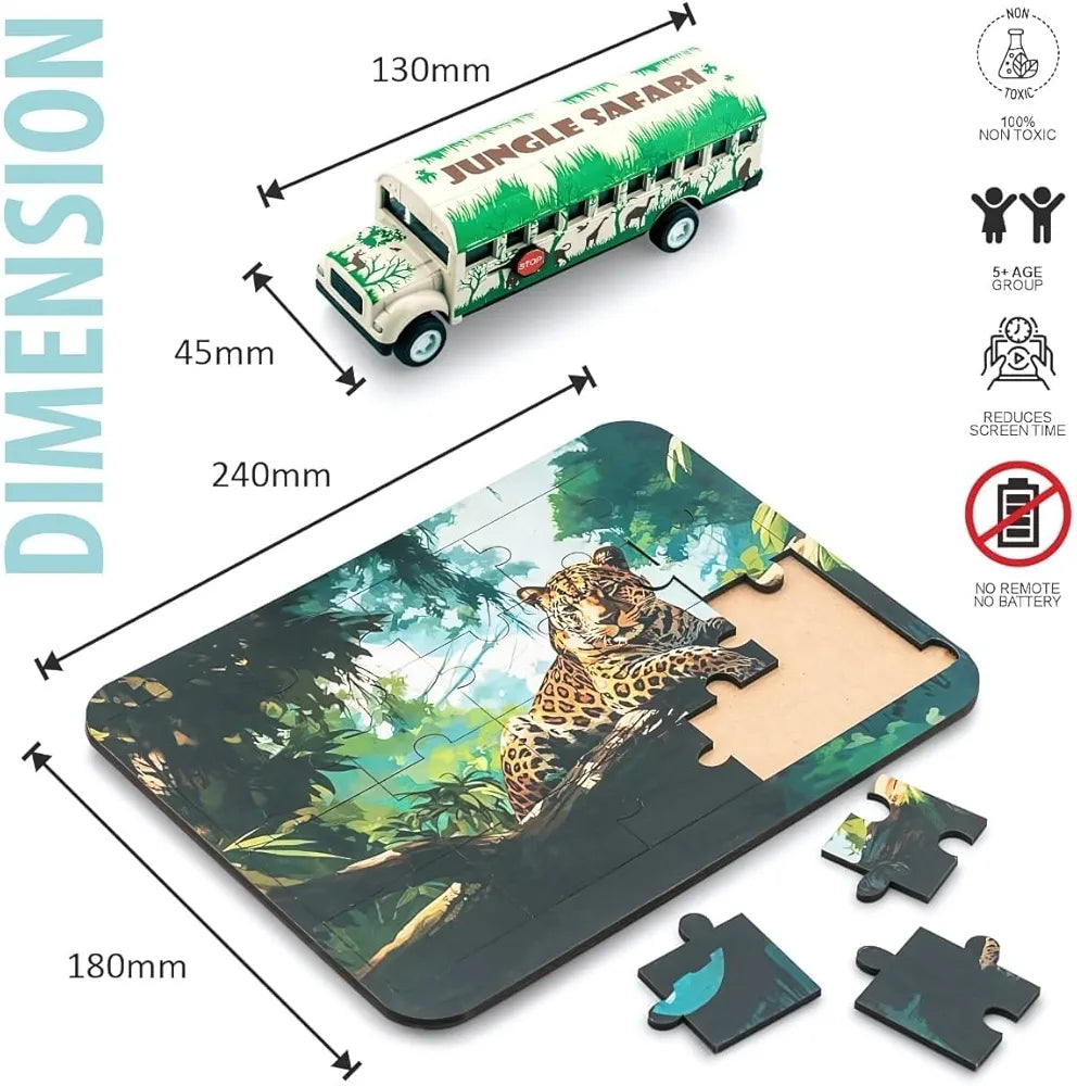 Play 2 in 1 Wild Wonders Comes with Jungle Bus and Jigsaw Puzzle | No Sharp Edges for 5 to 12 Years Kid |Best Gift for Kids| Design and Color Assorted|Sams world š