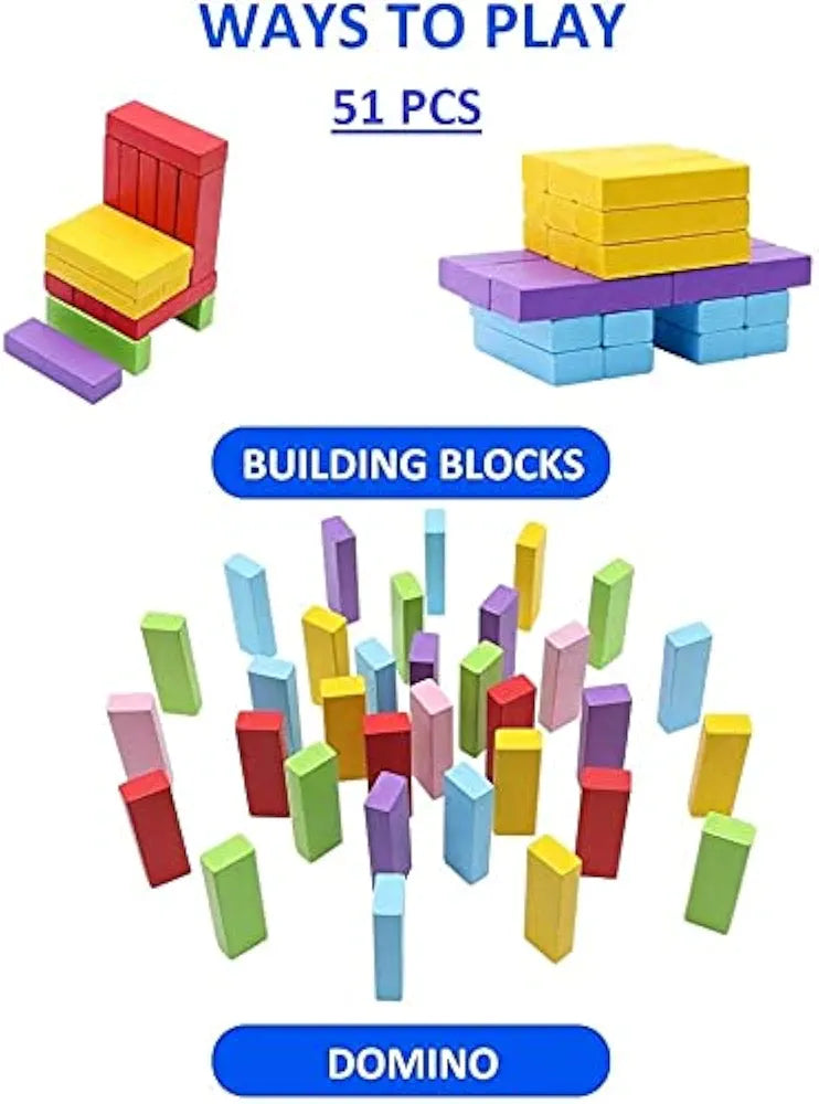 51 Pieces Wooden Stacking Board Games for Kids Adult and Families| Gentle | Balancing Building Blocks Game Toys with 1 Dice for Toddlers| Colored Building Blocks - Multi Color| Sams world š