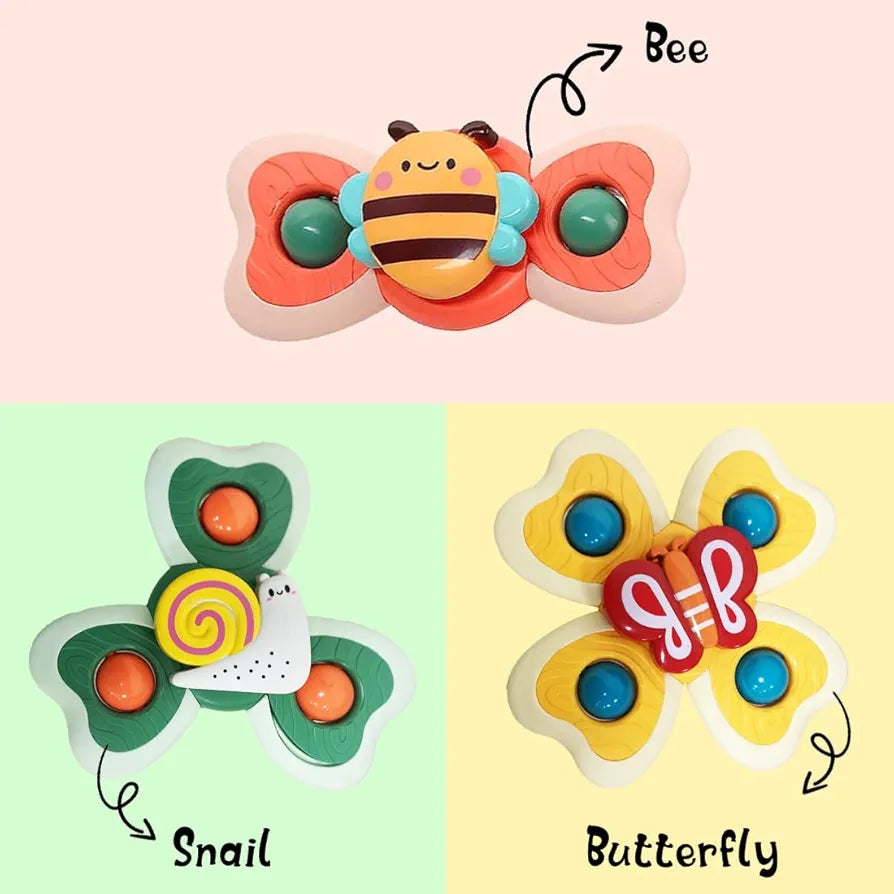 Suction Spinner Toy for Baby Bath Toys for Kids | Fidget Spinner Spinning Sensory Toddler Water Toy Sticks to Car Window Table High Chair Flight Travel Toy| Birthday Return Gift for Kids 3 Pcs| Sams world