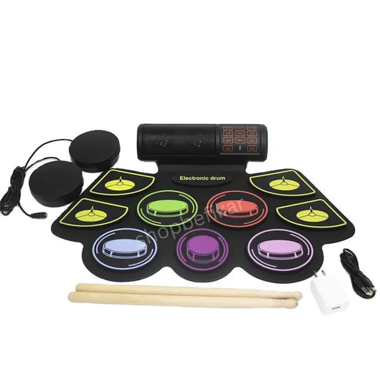 Sam's World | 11-Piece Silicone Electronic Drum Pad | Bluetooth Drum Kit with Speakers | Music Play Drum Set | Ahmedabad Gujarat