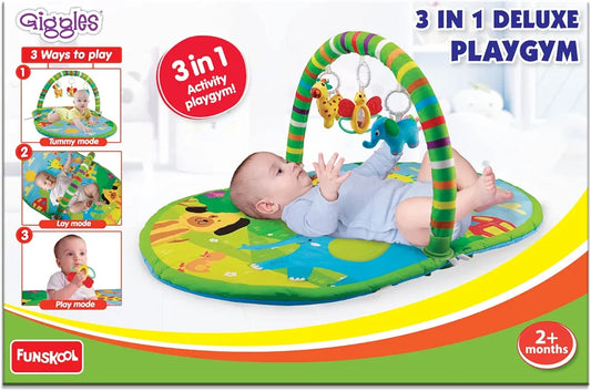 Buy Giggles Funskool 3in1 Deluxe Playgym, Animal Printed Soft & Comfy Activity Mat for Tummy Time, Fun & Development Toy for Babies samstoy.in Sams toy world shop in Ahmedabad Gujarat