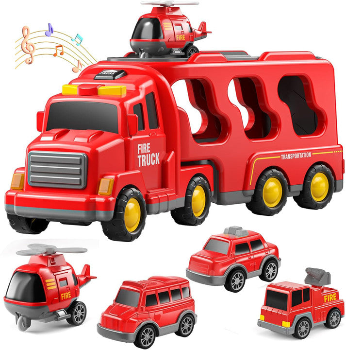 Buy 5-in-1 Fire Truck Toy Set for Kids | Fire Car Carrier Vehicle with Lights & Sound | Emergency Rescue Transport samstoy.in Sams toy world shop in Ahmedabad Gujarat