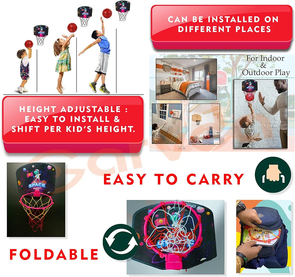 Basket Ball For Kids Toys For Boys&Girls Theme Basketball Set With Hanging Board|2 Balls|Ring Net|Inflating Pin&2 Ties Indoor Outdoor|Birthday Gifts Toys For 2 3 4 5 6 7 8 + Year|Multicolor| Sams world 🌍