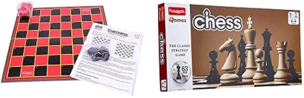 Buy Checkers Plus 5| 5 in 1 Checkers Board Games| Kids & Family| 2 Players| 7 & Above&Funskool Chess Board Set| Black and White Board Game| Sams world 🌍 samstoy.in Sams toy world shop in Ahmedabad Gujarat