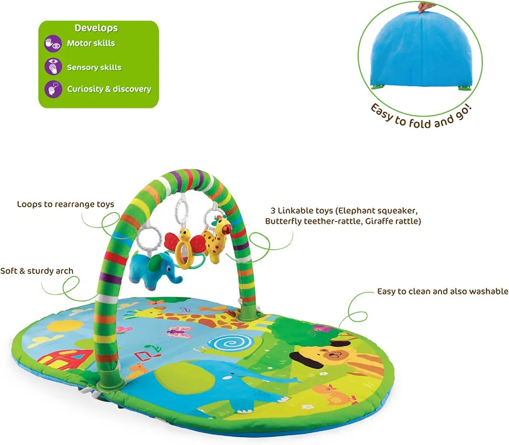Buy Giggles Funskool 3in1 Deluxe Playgym, Animal Printed Soft & Comfy Activity Mat for Tummy Time, Fun & Development Toy for Babies samstoy.in Sams toy world shop in Ahmedabad Gujarat