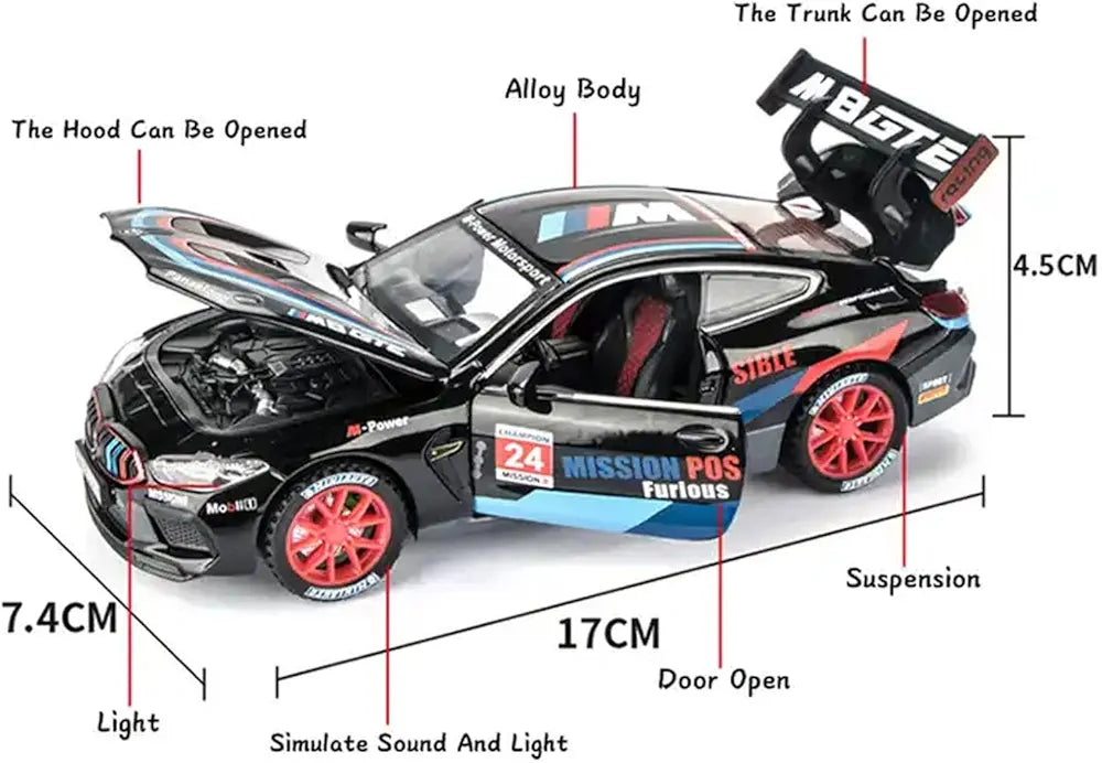 Buy 1:32 BMW M8 Thunder Toy Car Metal Pull Back Diecast Car with Openable Door and Sound Light, Gifts Toys for Kids Black | sams toy world Sam's Toy World Sams toy world shop in Ahmedabad Gujarat