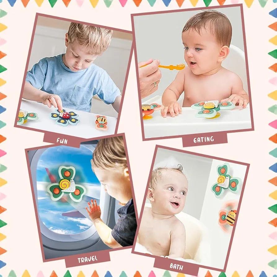 Suction Spinner Toy for Baby Bath Toys for Kids | Fidget Spinner Spinning Sensory Toddler Water Toy Sticks to Car Window Table High Chair Flight Travel Toy| Birthday Return Gift for Kids 3 Pcs| Sams world