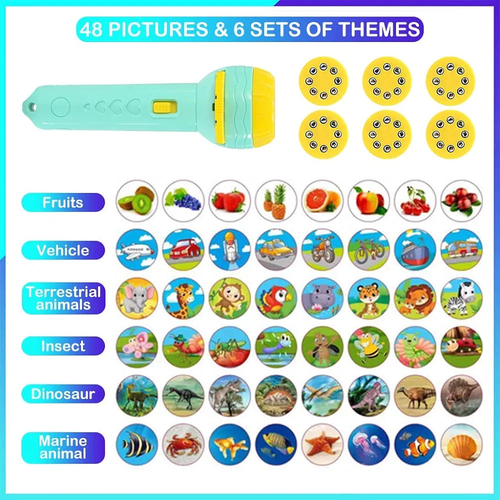 Mini 6 Slides 48 Pattern Projector Flashlight Torch Projection Torch Story | Toys for Toddlers Kids |Randon Slides|Random Colors |Torch 6 Slides| Sams world 🌍