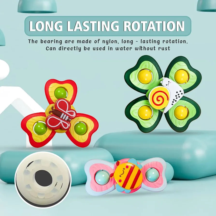 Suction Spinner Toy for Baby Bath Toys for Kids | Fidget Spinner Spinning Sensory Toddler Water Toy Sticks to Car Window Table High Chair Flight Travel Toy| Birthday Return Gift for Kids 3 Pcs| Sams world