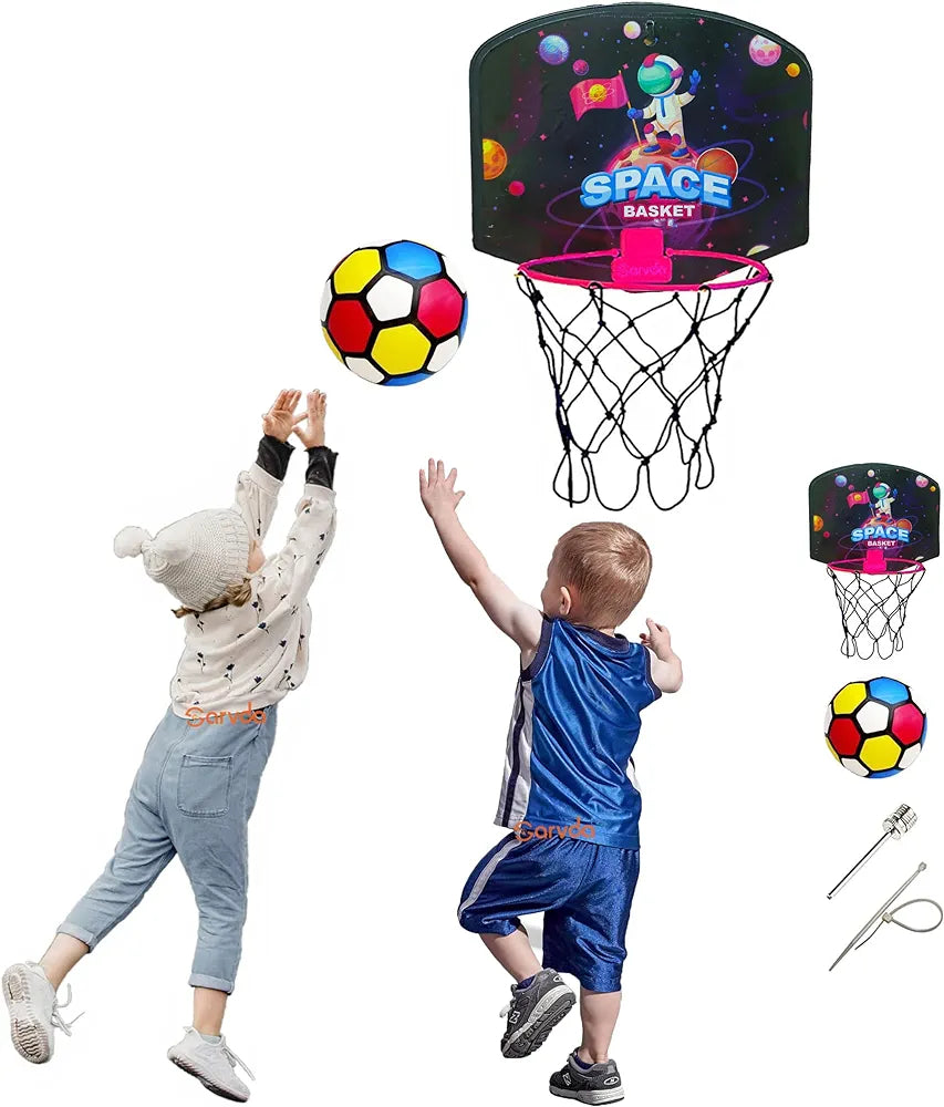 Basket Ball For Kids Toys For Boys&Girls Theme Basketball Set With Hanging Board|2 Balls|Ring Net|Inflating Pin&2 Ties Indoor Outdoor|Birthday Gifts Toys For 2 3 4 5 6 7 8 + Year|Multicolor| Sams world 🌍