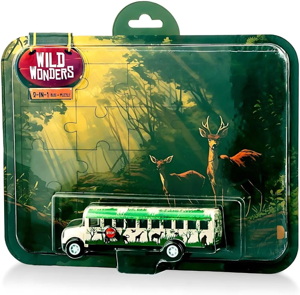 Play 2 in 1 Wild Wonders Comes with Jungle Bus and Jigsaw Puzzle | No Sharp Edges for 5 to 12 Years Kid |Best Gift for Kids| Design and Color Assorted|Sams world š