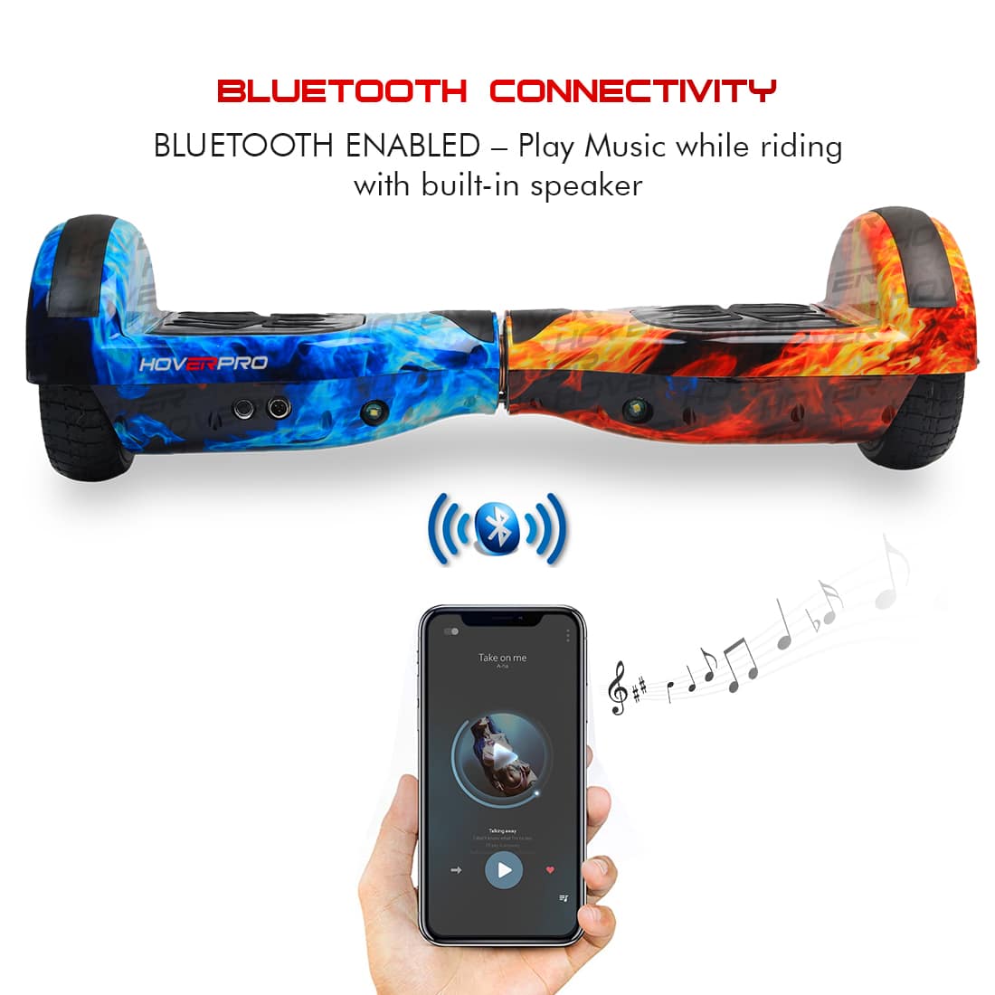 Bluetooth enabled hoverboard with remote in Ahmedabad Gujarat showing music play on phone and built-in speaker