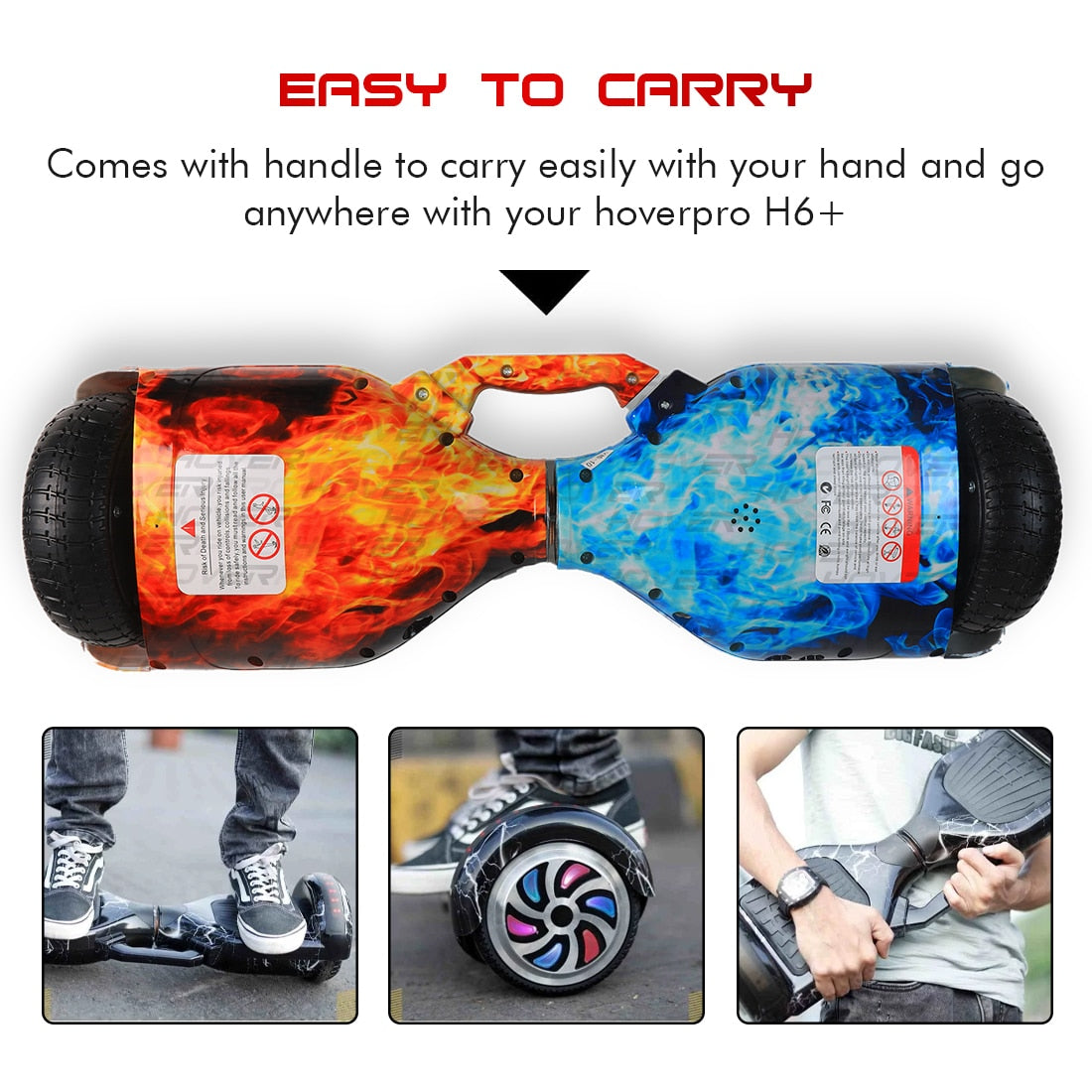 Colorful hoverboard with handle showing fire and ice design easy to carry hoverboard with remote in Ahmedabad Gujarat