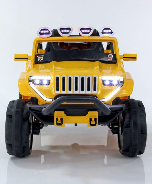 Yellow electric ride-on car Make in Gujarat Sam's World with LED lights and rugged design for kids