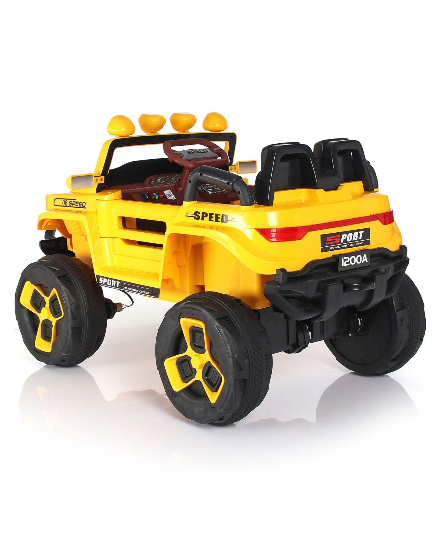Yellow electric ride-on car Make in Gujarat Sam's World with sporty design and large wheels