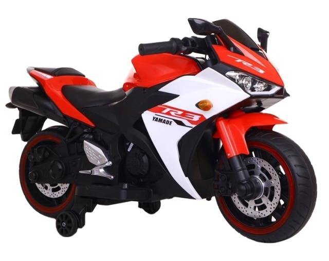 Red and white rechargeable ride-on bike 2-10 years Sam’s Ahmedabad Gujarat with training wheels for kids