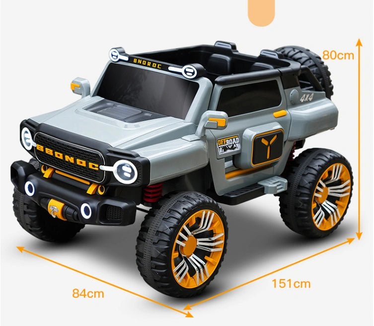 Remote control 3 seater jeep jumbo big size by Sam's Ahmedabad in gray with orange accents and large off-road tires