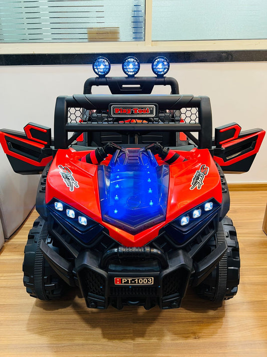 100 kg capacity electric jeep for 1 To 15 years kids Sam's Toy red and black ride on toy jeep with headlights and safety features