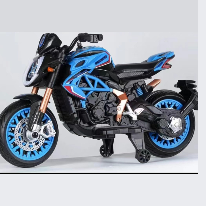 12V battery operated ride on bike for kids sams toy Ahmedabad in blue and black with training wheels