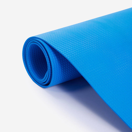 Blue rolled non-slip yoga mat with textured surface for grip non-slip yoga mats India online Sam's Toy Ahmedabad