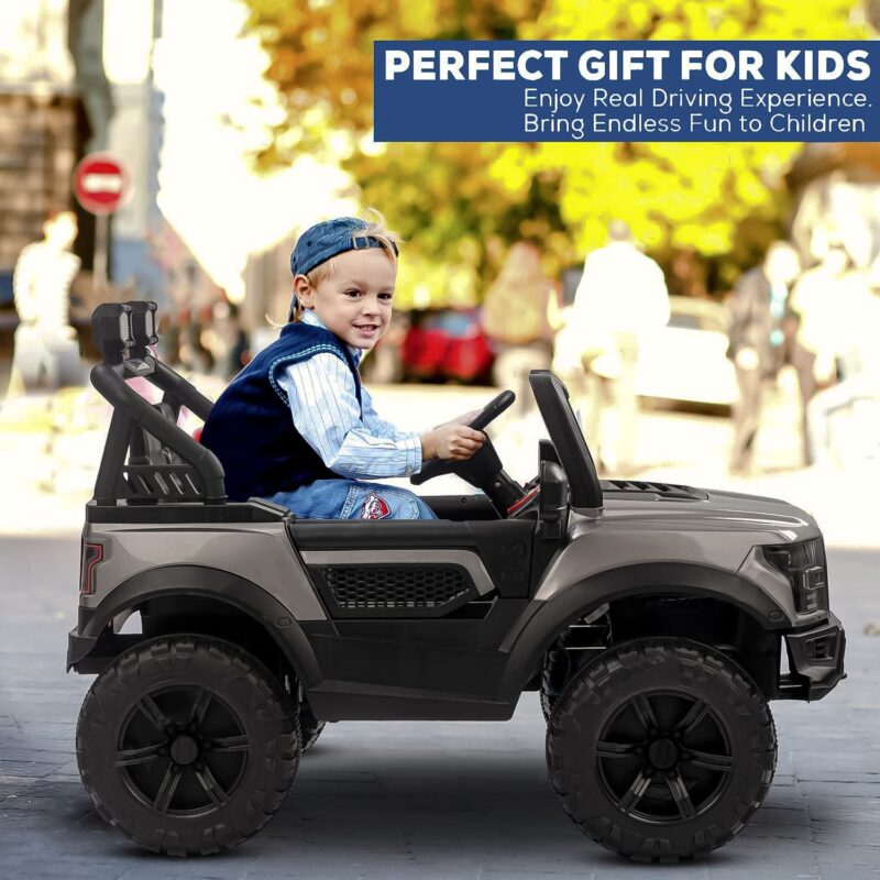 Sam's Toy Rechargeable Battery Operated Ride On Jeep POBO for Kids with Bluetooth and Music with a boy driving outdoors