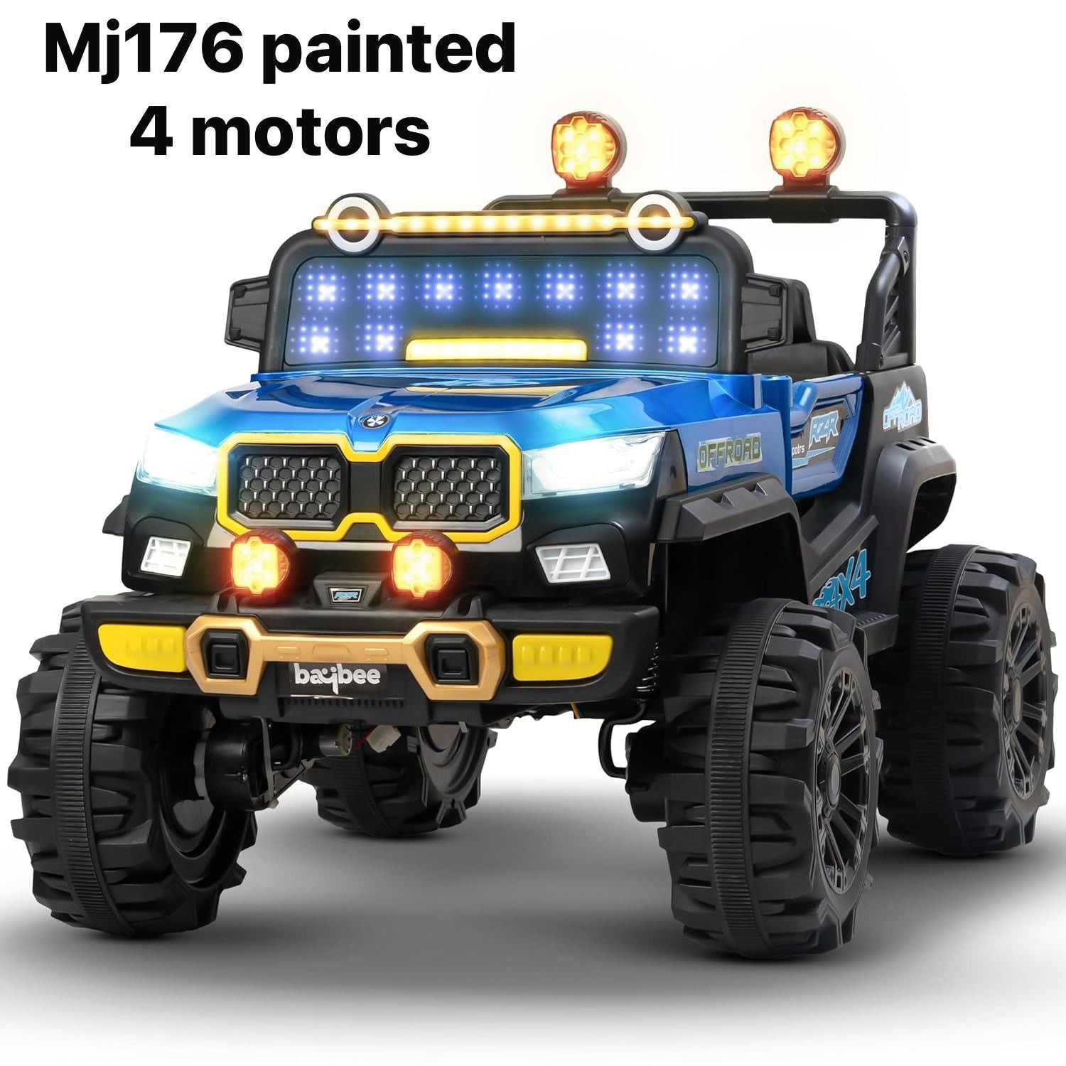 Rechargeable Ride-On Jeep for Kids with four motors and bright LED lights, perfect for outdoor fun