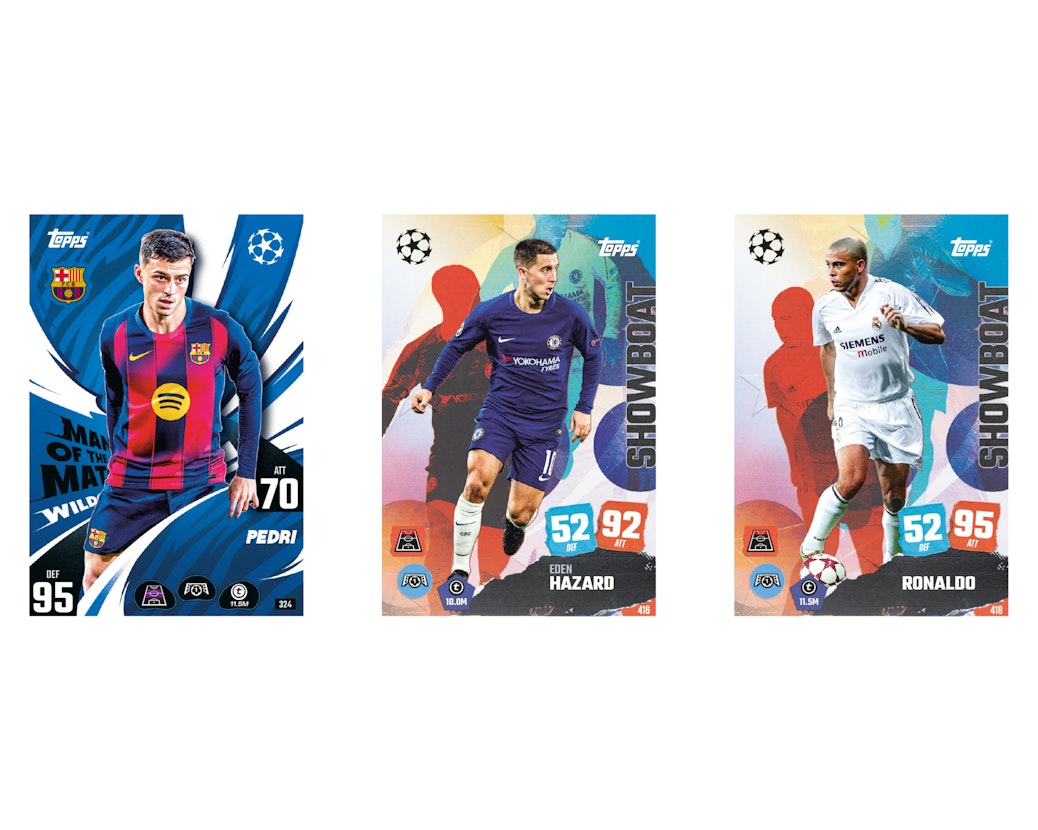 Colorful trading cards football match Attax featuring Pedri, Hazard, and Ronaldo for collectors in Ahmedabad Gujarat by Sam's Toy