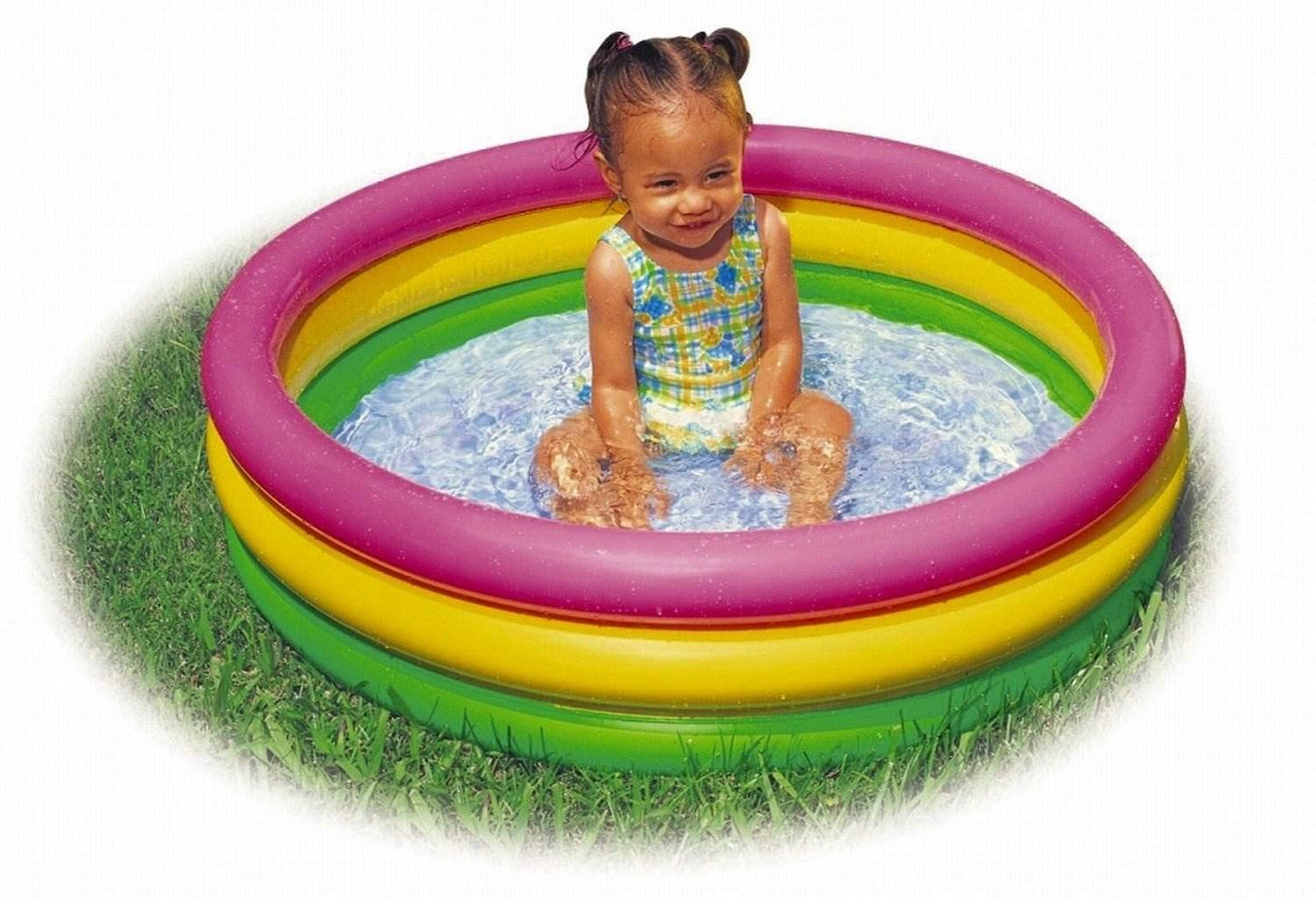 Colorful inflatable water tub, 3 feet diameter, with a child playing, perfect for summer fun at Sam's Toy World Ahmedabad