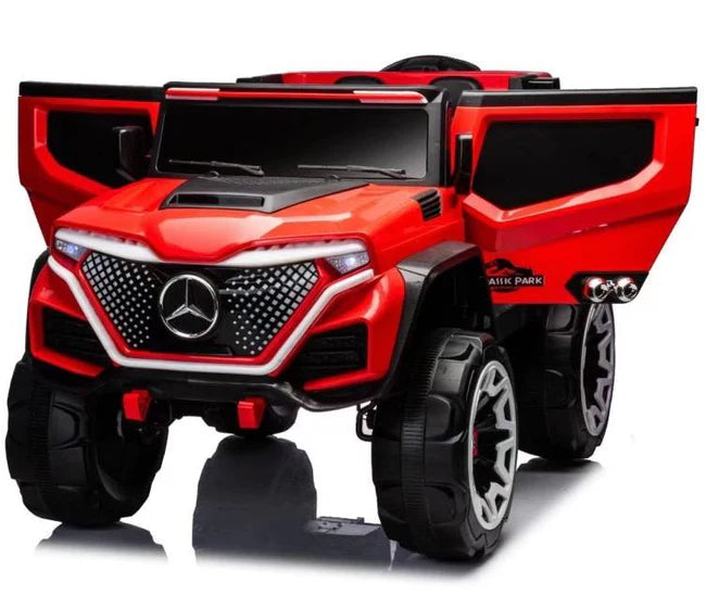 Red battery operated jeep for kids Make in Ahmedabad by Sam's Toy World with open doors and realistic design