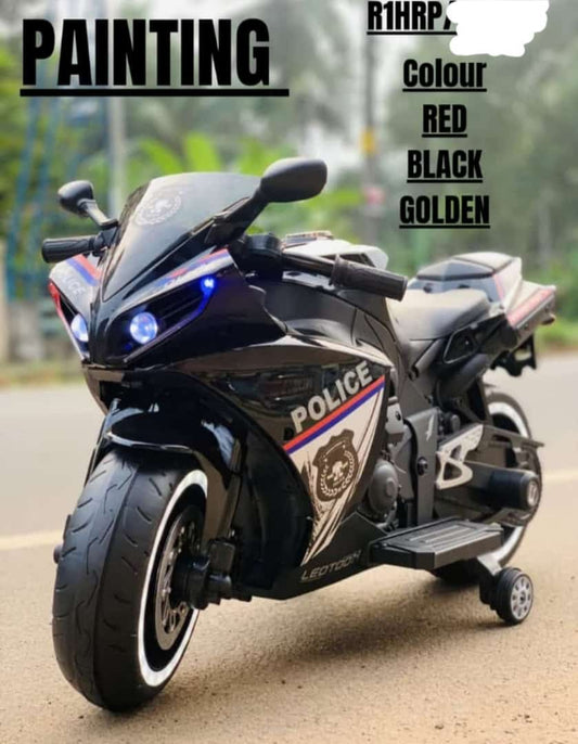 Electric ride on bike with training wheels Toy Electric Kids Motorcycle in red and black police design