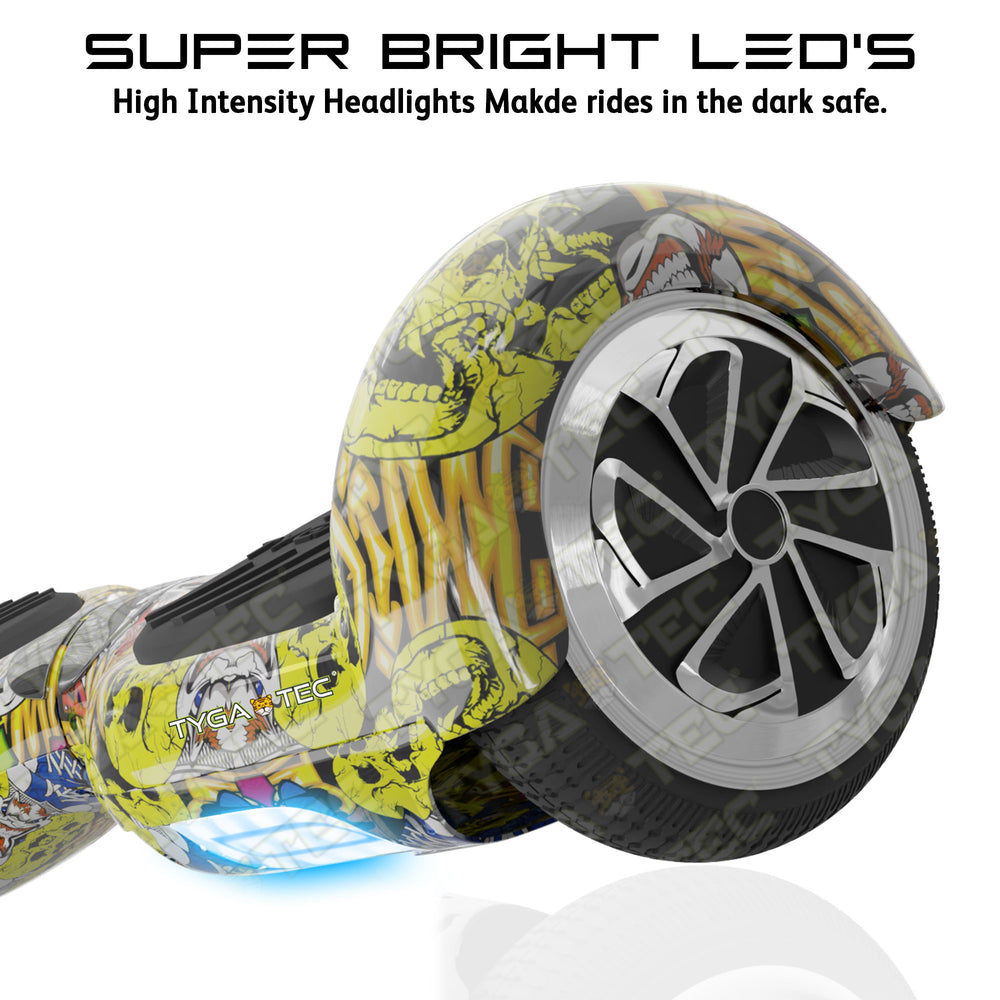 H6+ hoverboard with bag and Bluetooth Sam's Toy World Ahmedabad featuring super bright LED headlights and colorful graffiti design