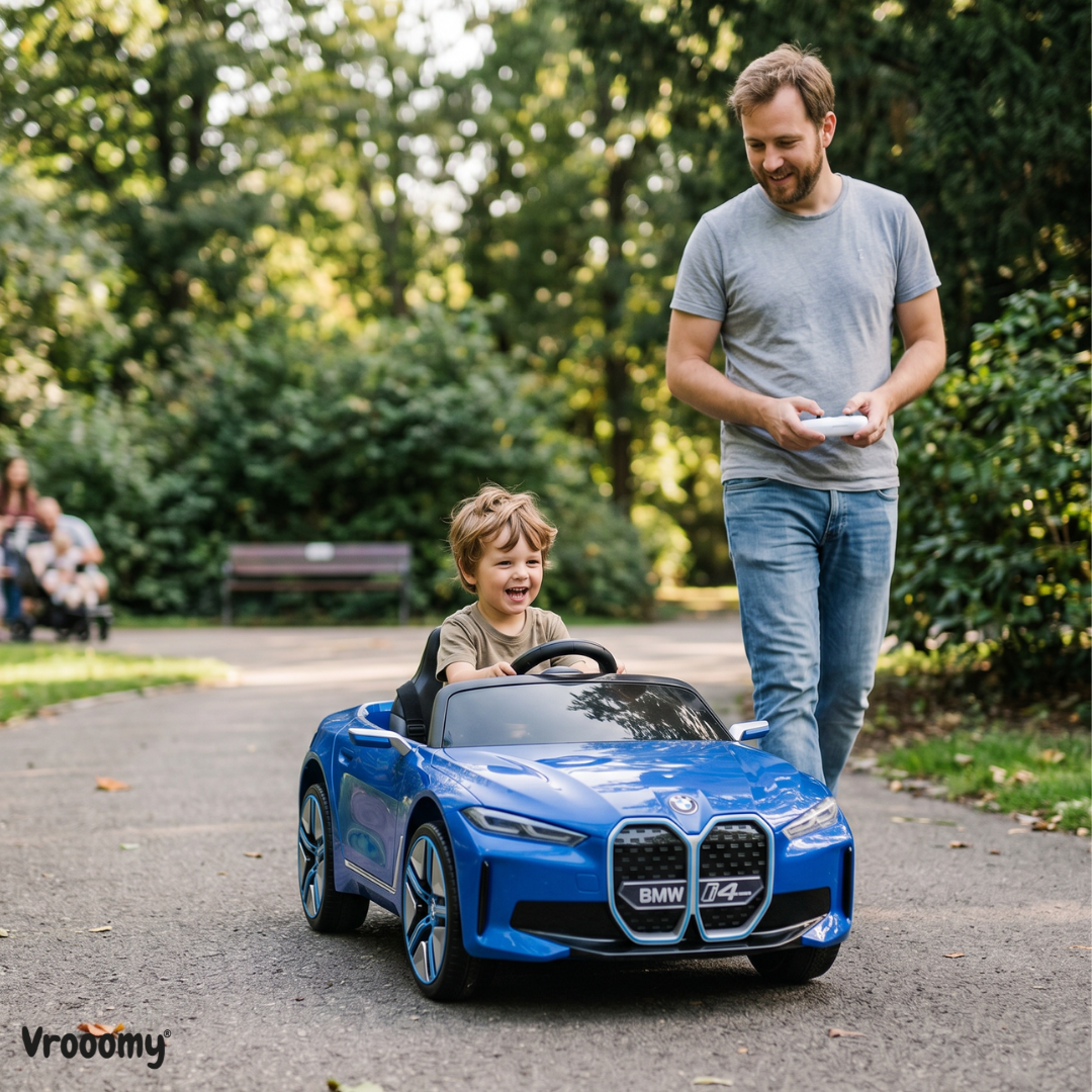 Blue kids car Sam's Toy World Ahmedabad Gujarat, remote-controlled ride-on for children in a park