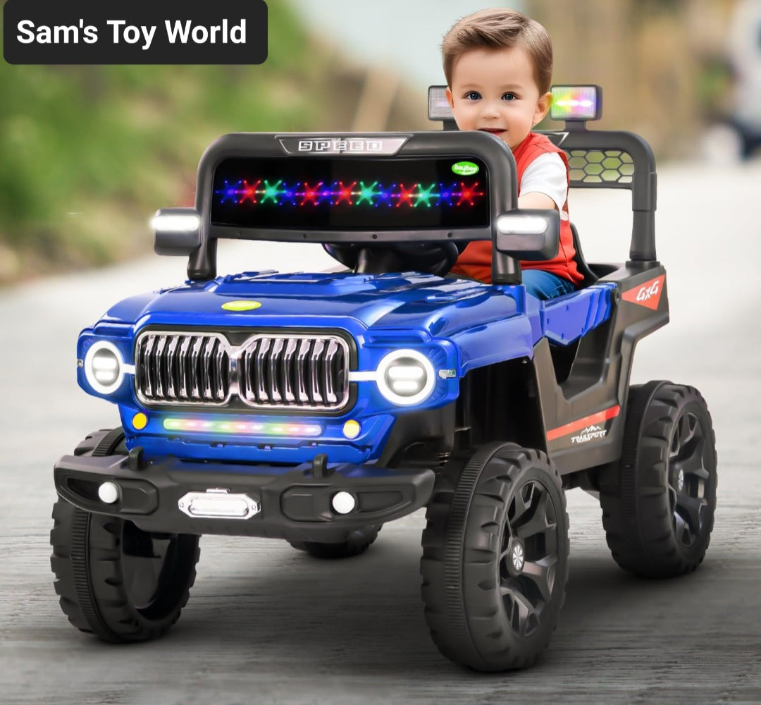 Kids electric car Ahmedabad model 6699 make by Sam's Toy World in blue with a child riding