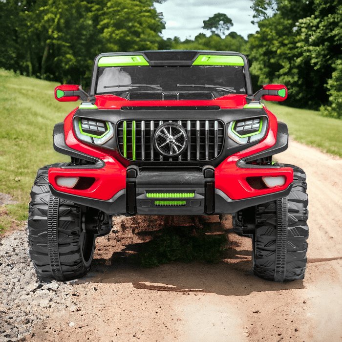 Red and black off-road ride on toy car with large tires from Sam's Toy World ride on toys with warranty online shopping