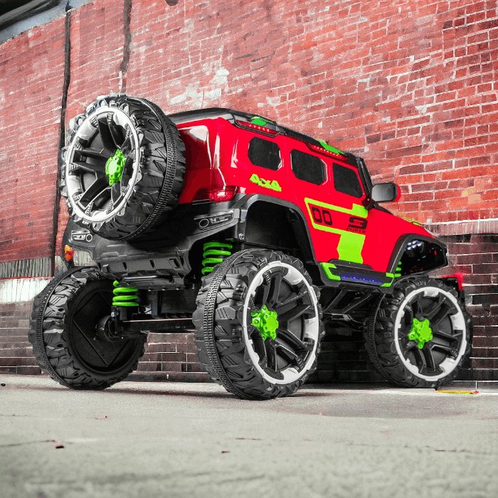 Red and green off-road ride on toy car for kids from Sam's Toy World ride on toys with warranty online shopping