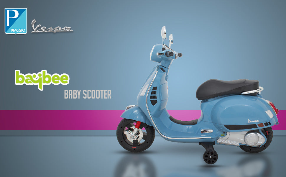 Vespa scooter for kids designed by Baybee, battery operated ride on bike with MP3 music, made in India