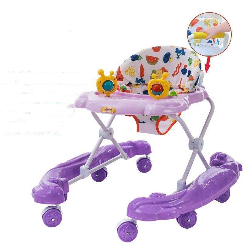 Bright purple baby walker with toys for infants, designed for ages 6 months and up at Sam's Toy World Ahmedabad
