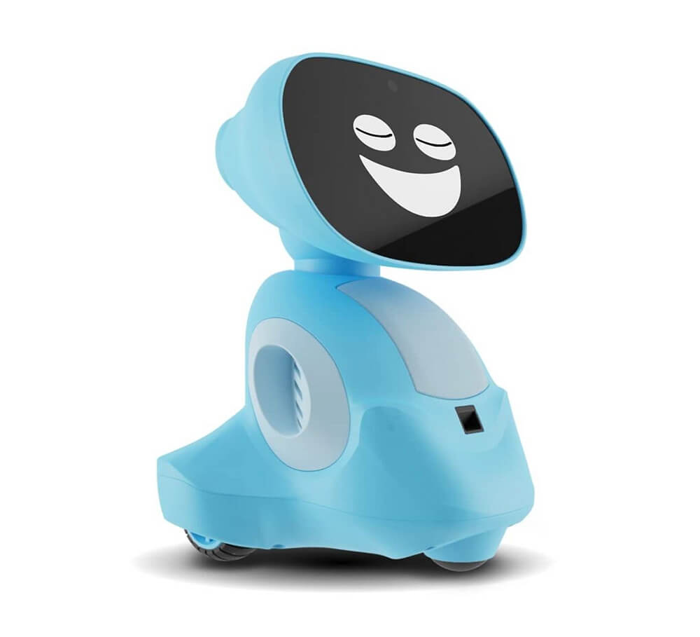 Miko 3 educational AI robot for kids in Sam's Toy Ahmedabad in blue with friendly digital face