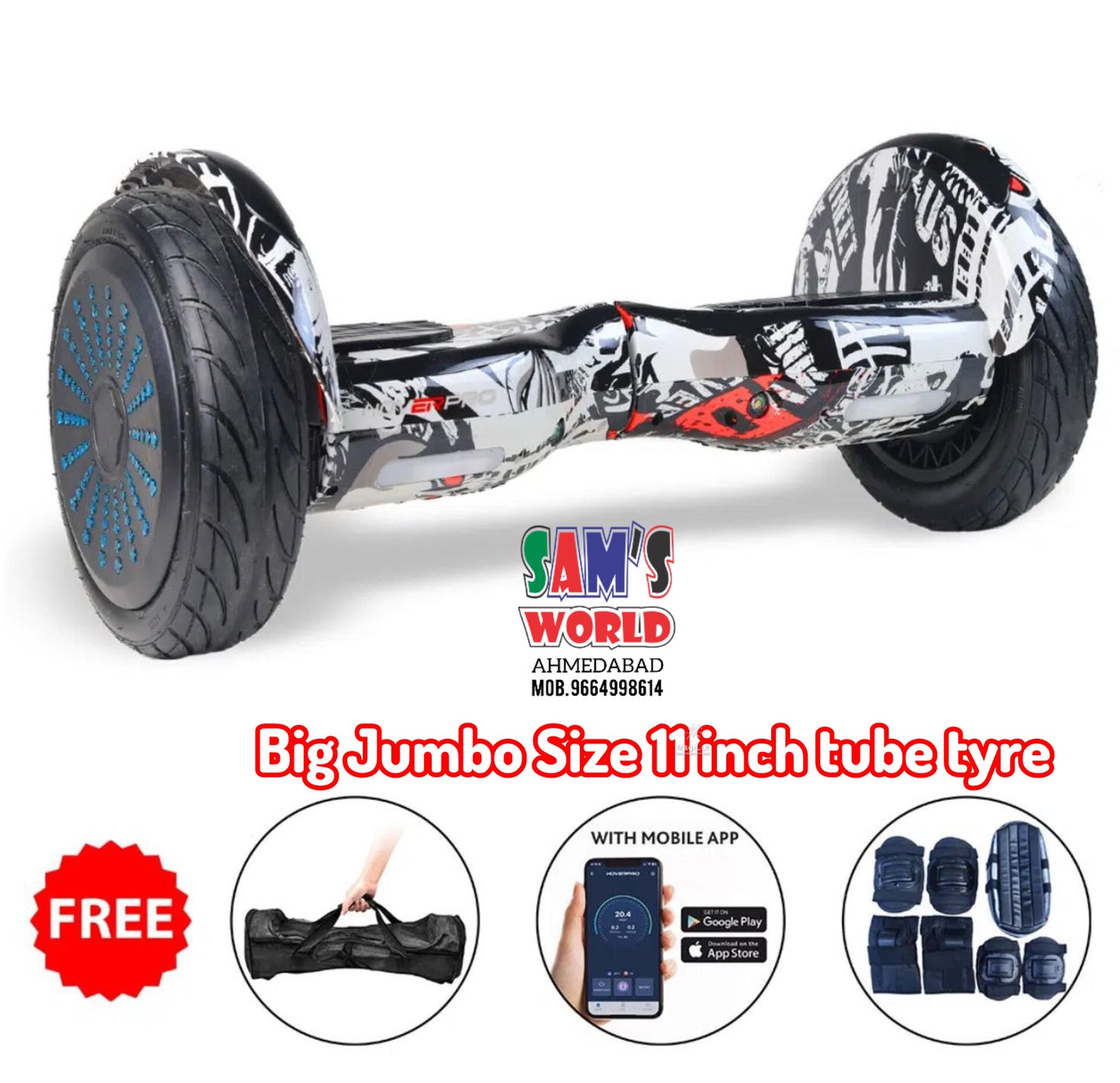 Hover board with big jumbo size 11 inch tube tyre and accessories from samstoy.in for hover board sagway charger parts near me Ahmedabad