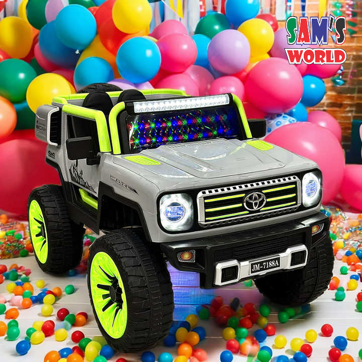 Luxury battery Operated Ride-On Car for Children Ahmedabad in gray with neon green accents and large wheels