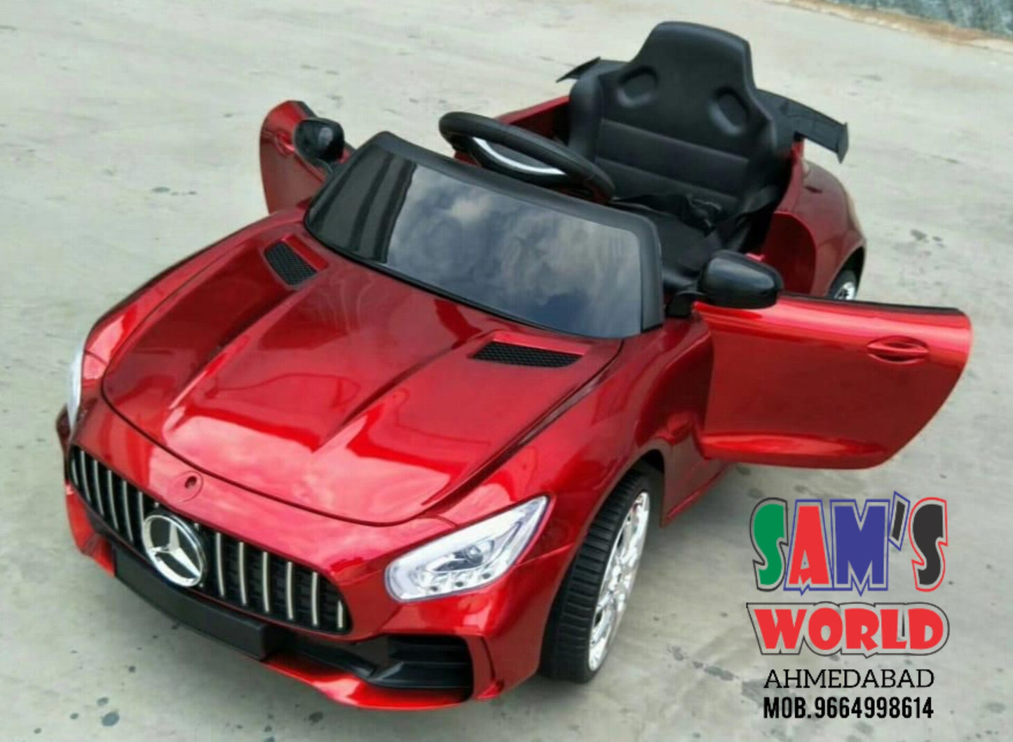 Red luxury kids ride on car with open doors and steering wheel kids battery operated car Ahmedabad online India
