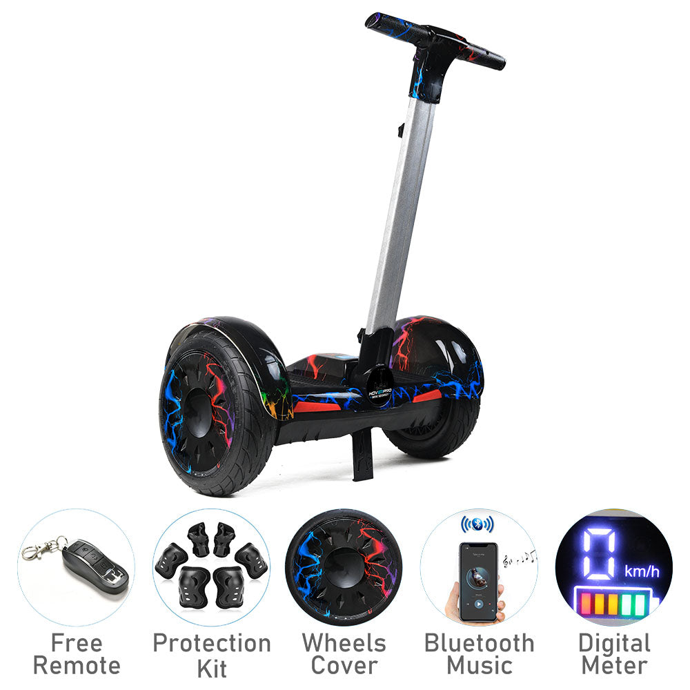 Black segway hoverboard with handle near Ahmedabad Gujarat India featuring Bluetooth music and digital meter