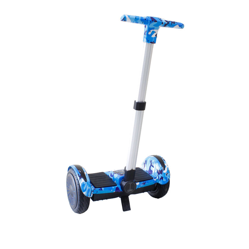 Blue camo segway hoverboard with handle near Ahmedabad Gujarat India for outdoor play by samstoy.in