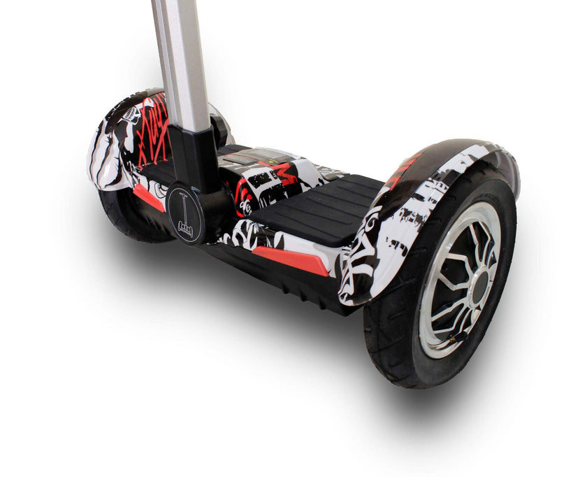 segway hoverboard with handle near Ahmedabad Gujarat India in black and white graffiti design for outdoor play