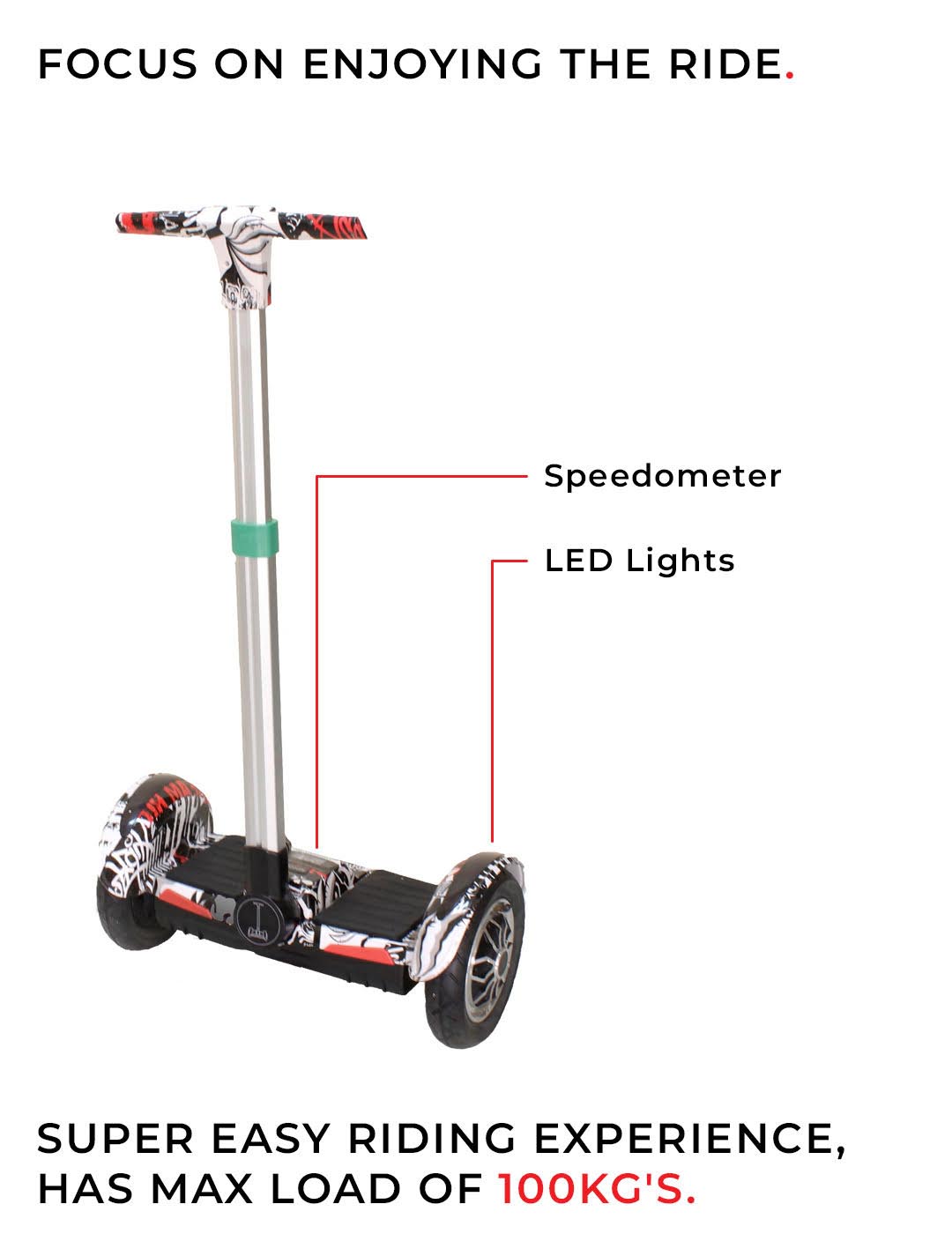 Segway hoverboard with handle near Ahmedabad Gujarat India with speedometer and LED lights for easy riding